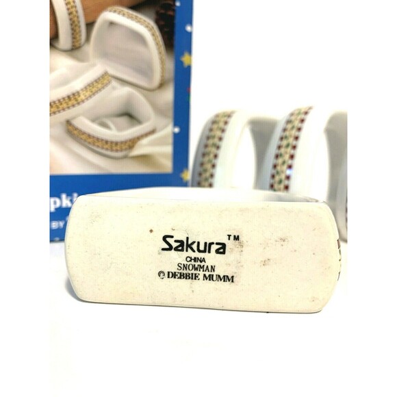 Sakura Snowman Christmas Napkin Rings Debbie Mumm Ceramic Set of 4 Vintage 1997 - Picture 4 of 4